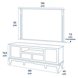 Conjunto Rack 60503m + Painel 50513 para Sala Pés Luiz Xv 2 Gavetas 2 Portas - Imbuia Glazer - 6