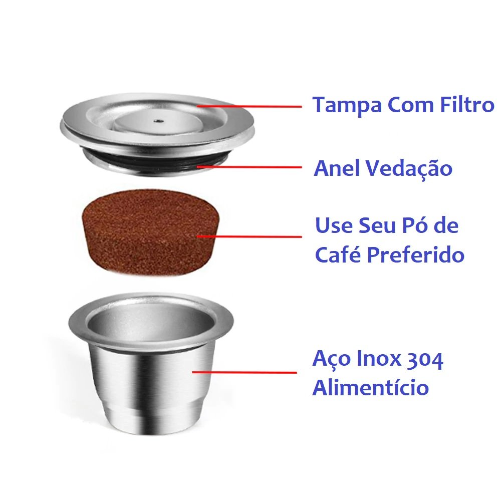 Cápsula Nespresso Reutilizável Inox com Tampa Inox + Tamper - 3