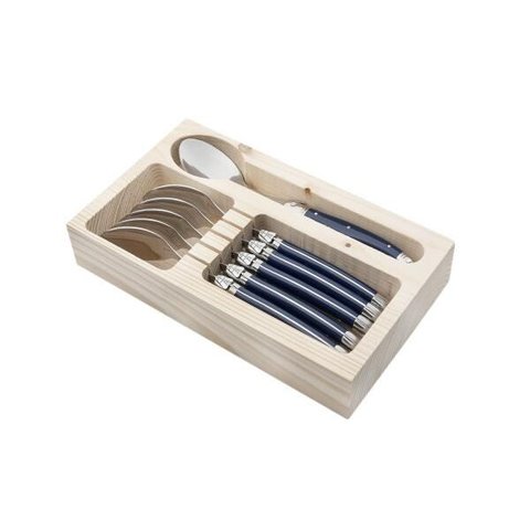 Conjunto 6 Colheres Laguiole Em Bandeja De Madeira Azul