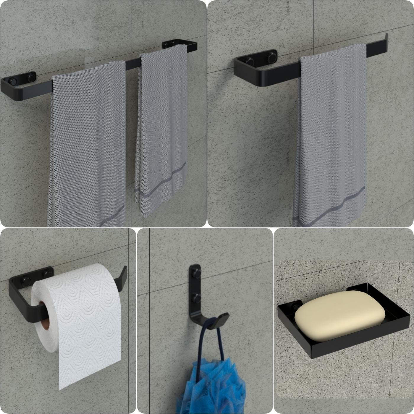 Conjunto Acessórios Banheiro Preto Kit Peças Metal Lavabo 5u - 1