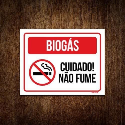 Placa Sinalização - Biogás Cuidado Não Fume 36X46 - 1