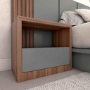 Ver imagem 2 de Mesa de Cabeceira 67cm Gaveta e Nicho Noc. 100% Mdf Casa Lar Cor:nogueira Cadiz com Cinza Sagrado