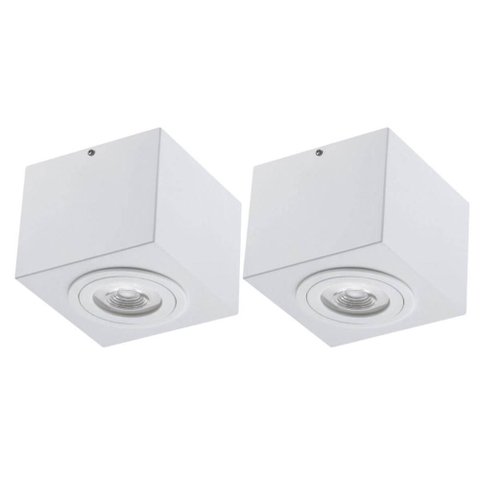 Kit 2 Plafons de Sobrepor Luminária Quadrada de Teto Branca Aluzinc Dital Sala Cozinha