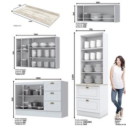 Cozinha Completa Americana 4 Peças Branco com Cristaleira - Móveis Henn - 4
