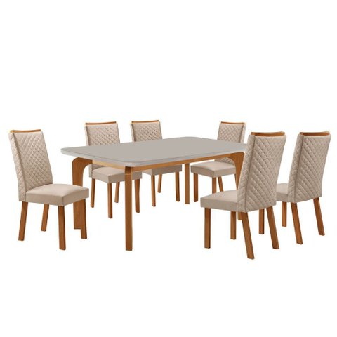 Mesa de Jantar Liz 180cm Tampo Mdf Vidro Canto Copo com 6 Cadeiras Lira