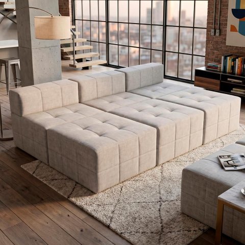 Sofá Modular Confort com Puff Bom Pastor Linho Cinza