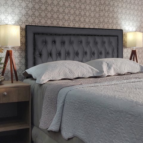 Cabeceira Cama Casal Capitonê Sophia Diamond 2 Suede Cinza 120 Rbl
