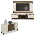 Ver imagem 1 de Conjunto Sala Rack C/ Painel P/ Tv até 86", Buffet Aparador 4 Portas Pinho/off White Elegance - Arte