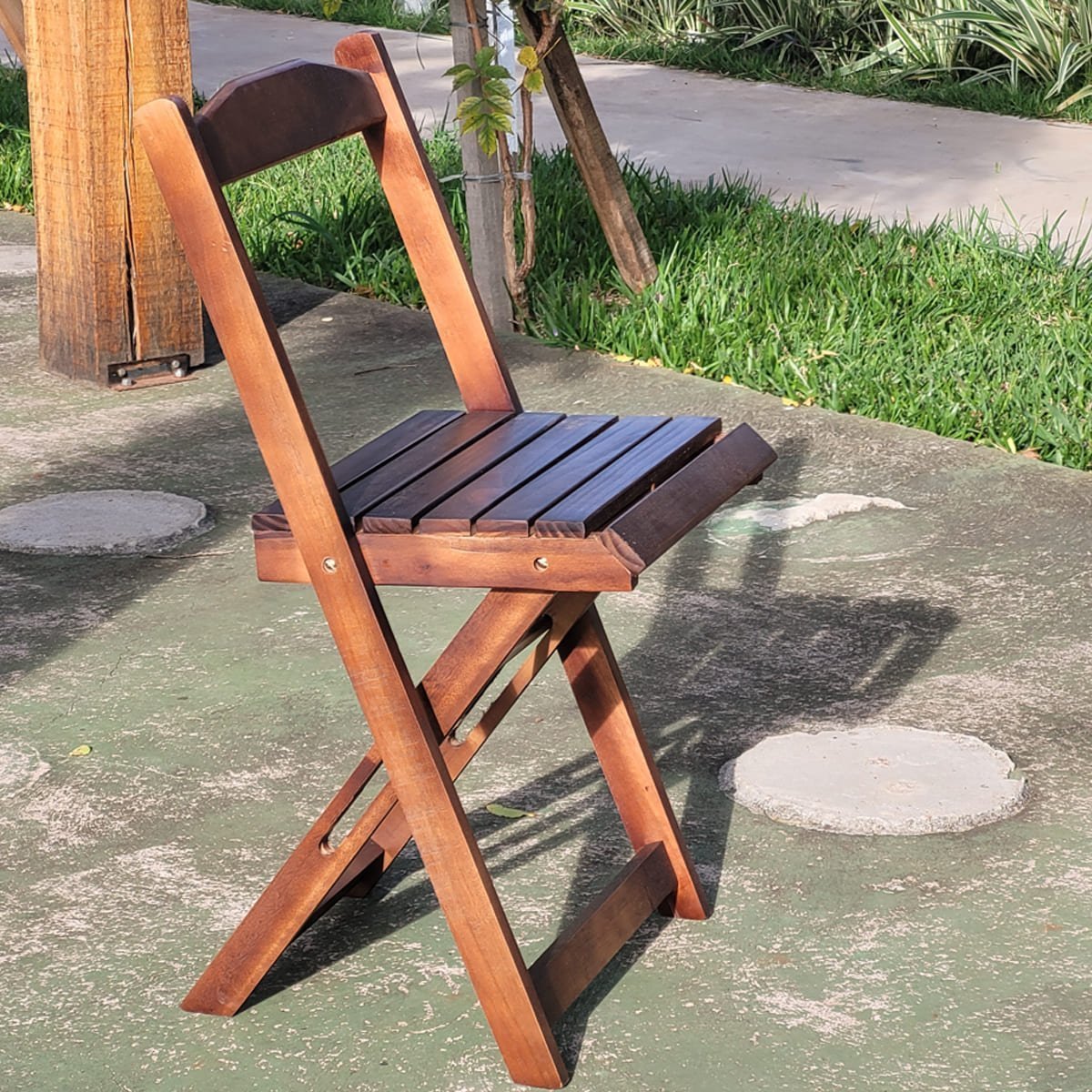 Cadeira Dobrável Retrátil De Madeira Imbuia - 4