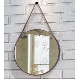 Espelho Adnet Redondo 45cm Alça De Couro + Suporte + Bucha - 2