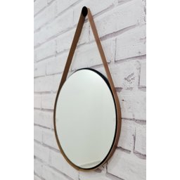 Espelho Adnet Redondo 45cm Alça De Couro + Suporte + Bucha - 3