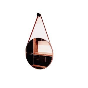 Espelho Adnet Redondo 45cm Alça De Couro + Suporte + Bucha