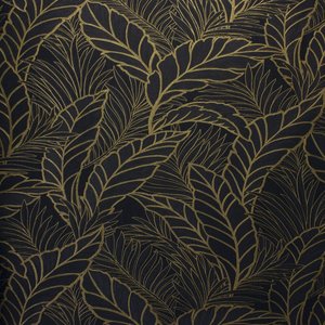 Papel de Parede Estampado Folhagem Preto e Dourado+ Cola Inclusa- Vinilico Lavável