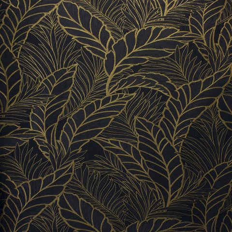 Papel de Parede Estampado Folhagem Preto e Dourado+ Cola Inclusa- Vinilico Lavável