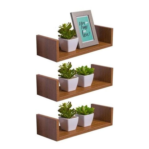 Kit 3 Prateleiras U 30 x 15cm Freijó Suporte Invisível