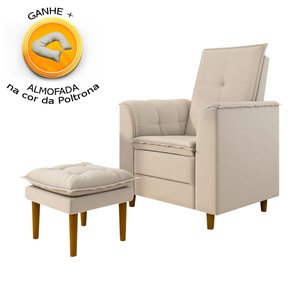 Poltrona de Amamentação Quarto Infantil com Puff Kate Pés Palito Veludo Bege + Binde Amofada New Bel