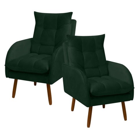 Kit 2 Poltronas Decorativa para Sala de Estar e Recepção Vanessa Veludo - Sofa Store:veludo Verde