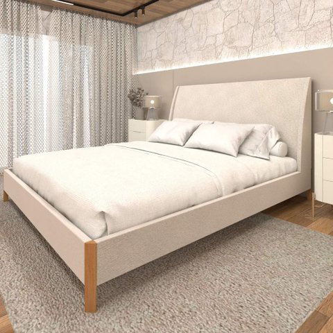 Cama King Estofada com Cabeceira 100% Mdf Cor:veludo Creme