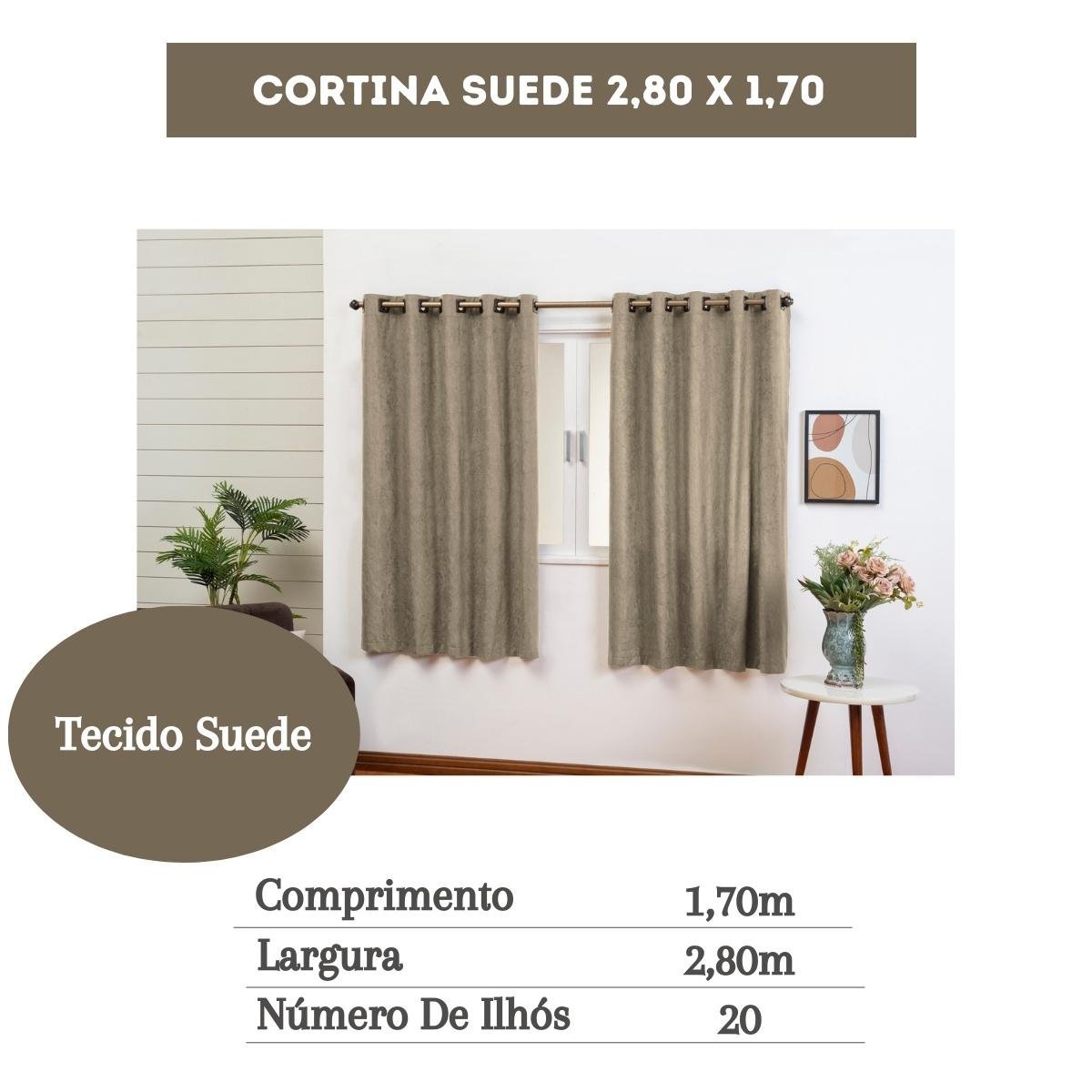 Cortina Sala Para Janela 2,80x1,70 Tecido Suede Grosso Avelã - 2