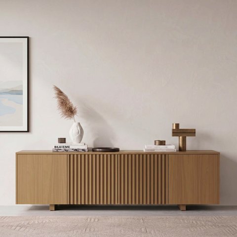 Rack para TV até 60 Polegadas 180x51cm Portas Ripadas Aruá CabeCasa MadeiraOriginals Marrom Jatobá