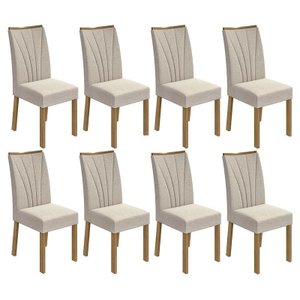 Conjunto 8 Cadeiras Apogeu Amêndoa/Linho Bege - Móveis Lopas