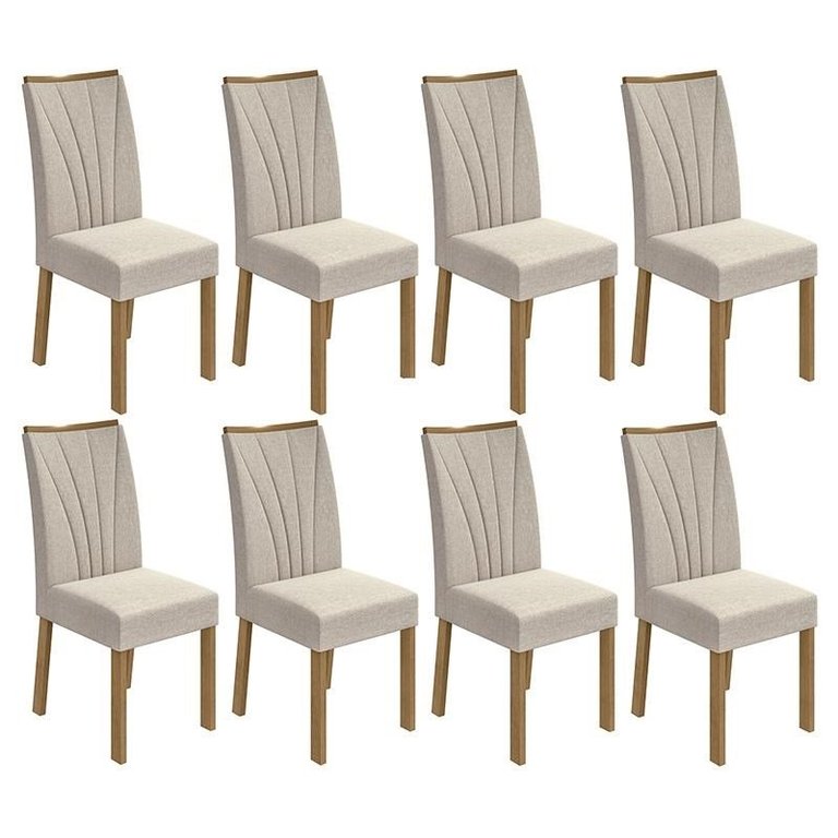 Conjunto 8 Cadeiras Apogeu Amêndoa/Linho Bege - Móveis Lopas Conjunto 8 Cadeiras Apogeu Amêndoa/Linho Bege - Móveis Lopas