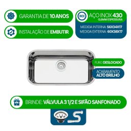 Cuba Pia Inox 304 Cozinha Nº1 47x30x17 As Funda - 2