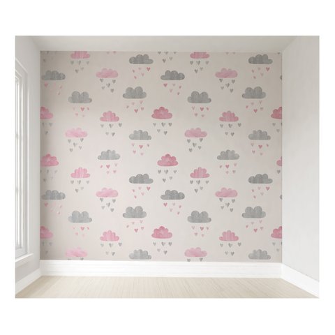 Papel de parede nuvem menina rosa infantil M² PP134
