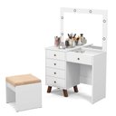 Ver imagem 1 de Penteadeira Camarim Led com Banqueta Espelho 5 Gavetas 95cm Mel Patrimar Branco