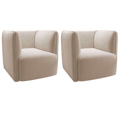Kit 2 Poltronas para Sala e Escritório Decorativas Maliva Veludo Bege