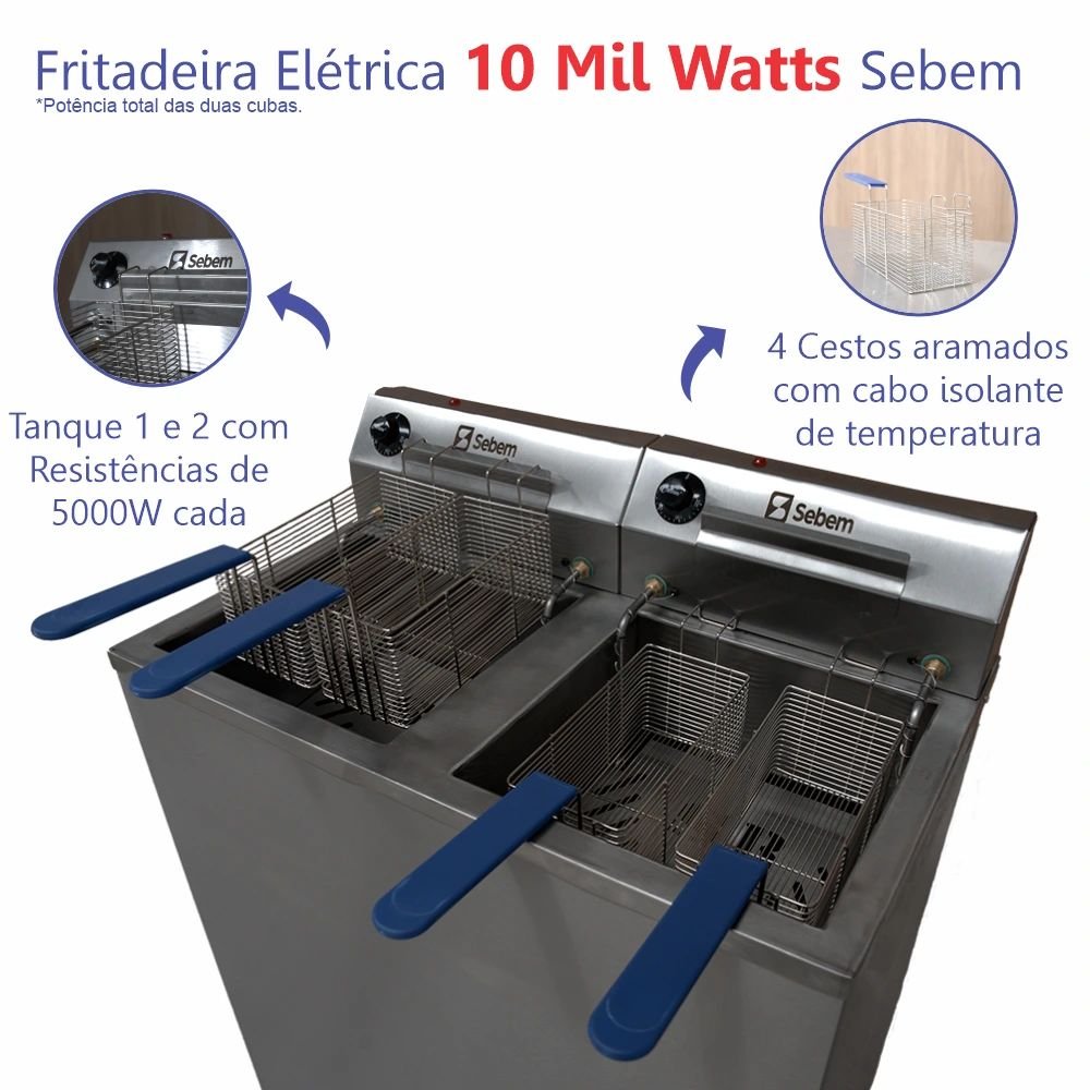 Fritadeira Elétrica Industrial 4 Cestos Potencia 10000w Coluna Pedestal Zona Fria Pedestal Sebem - 2