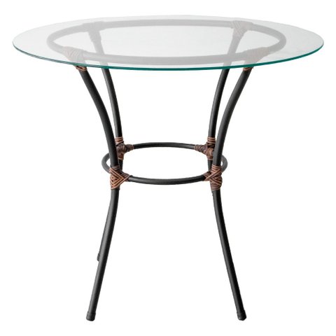 Mesa para Área Externa Redonda Happy Hour de Aço e Fibra Sintética e Vidro 80 Cm Acesse Móveis