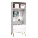 Ver imagem 4 de Cômoda Gaveteiro Infantil e Guarda Roupa 2 Portas Theo Branco Acetinado Pés Madeira Natural – Reller