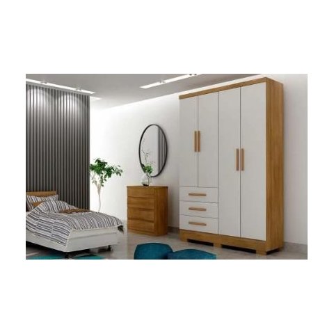Guada Roupa Solteiro 4 Portas 3 Gavetas 120cm com Pés Encant Cumaru/Fendi - Novo Horizonte