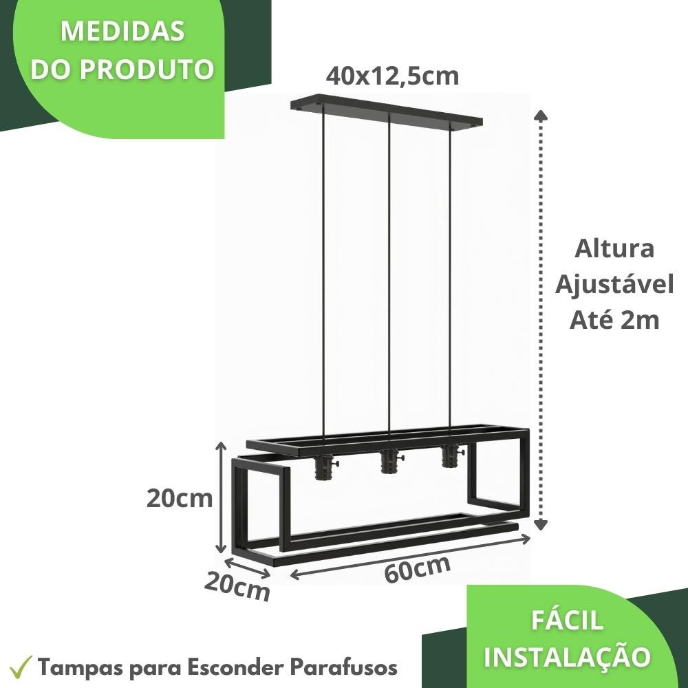 Pendente Luminária Industrial Preto Infinity Triplo - 6