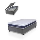 Ver mais imagens de Conjunto Box Baú Cinza Durban Azul Espuma D28 Solteiro 88x188x64 - King House
