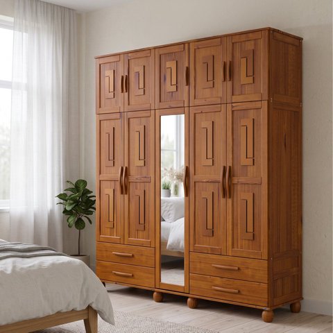Guarda-Roupa 10 Portas 4 Gav. Estrutura em Madeira Vega - Cedro
