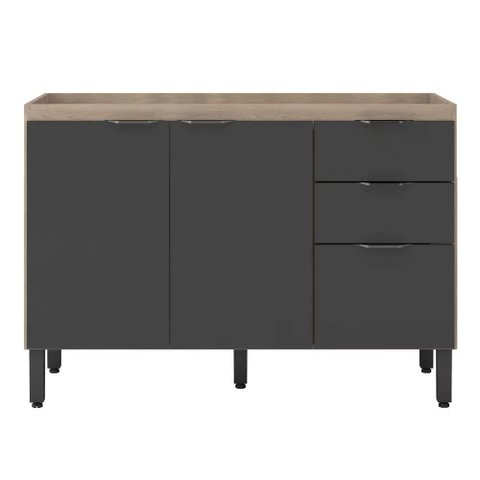 Balcão para Cozinha 120cm 3 Portas 2 Gavetas Firenze Ssx Multicoisas Cor Avena/grafito