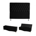 Ver imagem 1 de Kit Estrela Cabeceira de Cama Box e Calçadeira Baú Pés Palito Botão Cristal Queen 160 Cm Suede