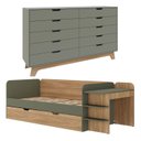 Ver imagem 2 de Quarto Infantil Cama de Solteiro 3 em 1 e Cômoda 10 Gavetas em MDF Premium Helena e Alice Verde/Verti/Louro Freijó Grann
