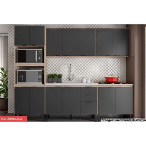 Cozinha Modulada Completa Completa FHR001 Firenze (2 Aéreos + 2 Balcões + 1 Paneleiro) 5 Peças