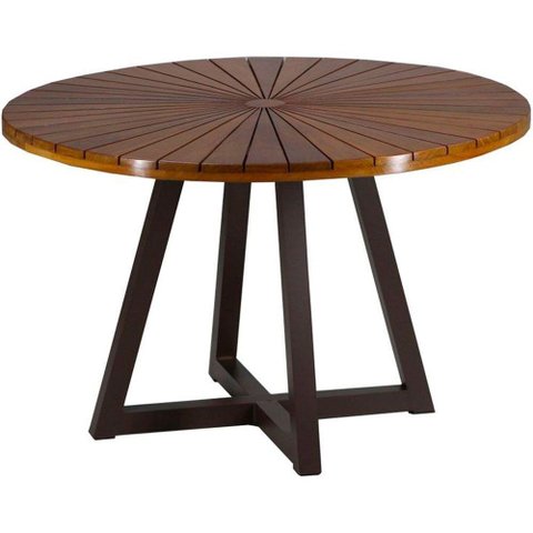 Mesa Bali 1,20m Tampo Madeira e Alumínio Varanda Jardim Marrom
