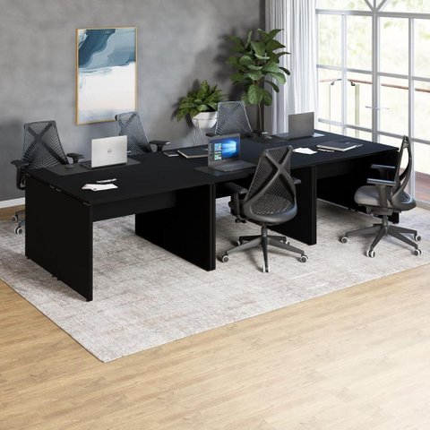 Espaço de Trabalho 6 Lugares 3,30m X 1,40m Pé Painel F5 Cor:preto