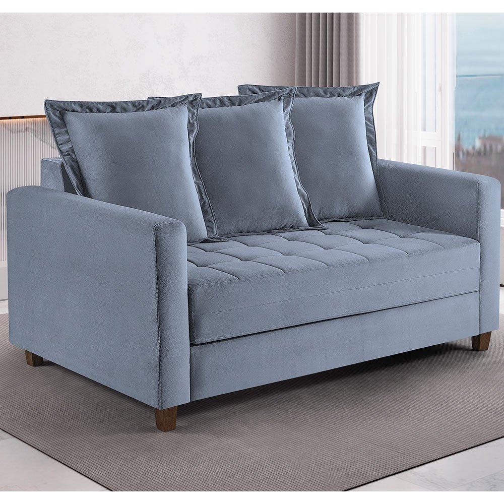 Sofa Cama Rocca Colchao Casal Pés de Madeira Talento Móveis