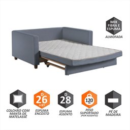 Sofa Cama Rocca Colchao Casal Pés de Madeira Talento Móveis - 4