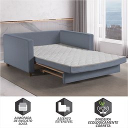 Sofa Cama Rocca Colchao Casal Pés de Madeira Talento Móveis - 3