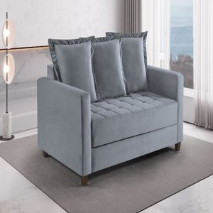 Sofa Cama Rocca Colchao Casal Pés de Madeira Talento Móveis