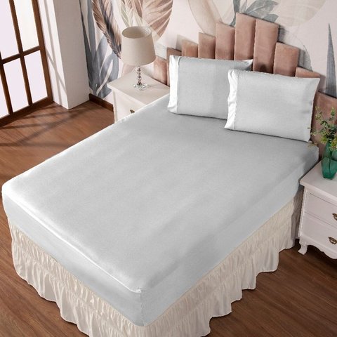 Jogo de Cama Solteiro Lençol e Fronha Prático Malha Lisa 2 Peças:branco