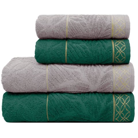 Jogo de Toalha 4 Peças - Felpuda - Nativa Folhas - 100% Algodão - Appel Cor: Granito / Verde