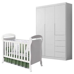 Berço Americano Danny e Guarda Roupa Infantil Eloá Branco Acetinado - Phoenix Baby - 1